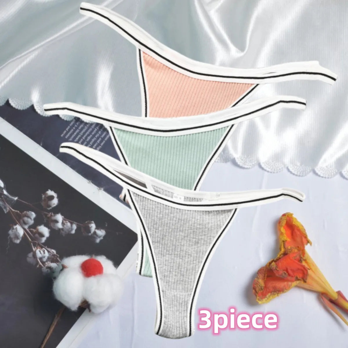 Women's Cotton Panties Sexy String Seamless Invisible Thongs Low Waist Underpants Comfortable Solid Color G-String Underwear