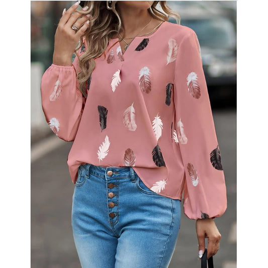 Chiffon Feather Pattern Shirt for Women