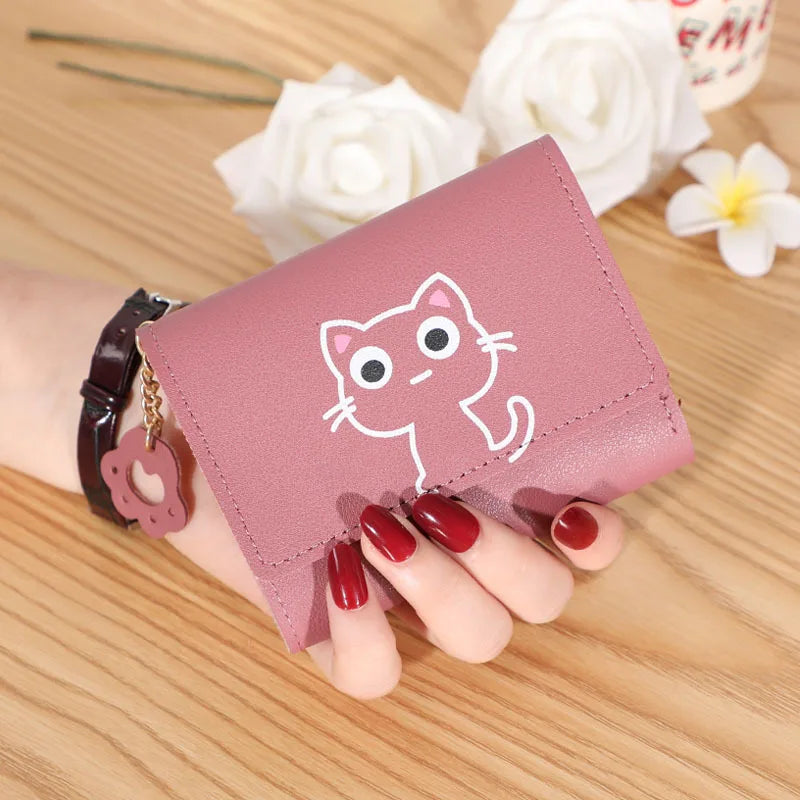 Women's Cute Cat Wallet Female Small Short PU Leather Purse Ladies Card Holder Money Bag Hasp Creative Fashion Wallet Girls Gift