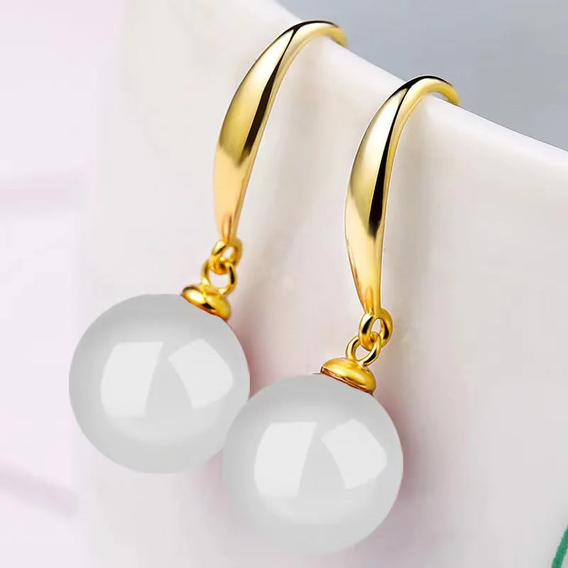 Vintage palace green jade earrings White Pearl 18K Gold 925 Sterling Silver Stud Earrings for Women Fine Jewelry Gift