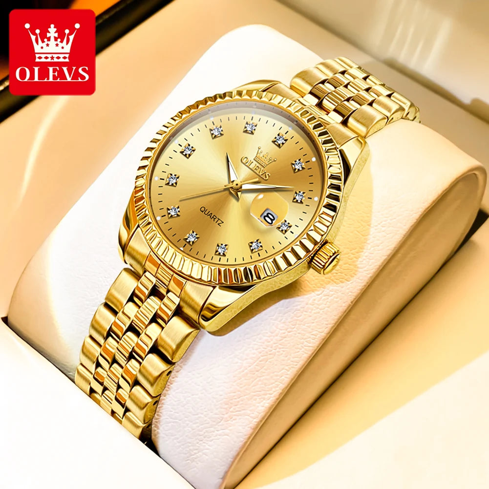 OLEVS Women's Watches Luxury Diamond Elegant Women Wristwatch Stainless Steel Waterproof Luminous Ladies Watch Jewelry Set