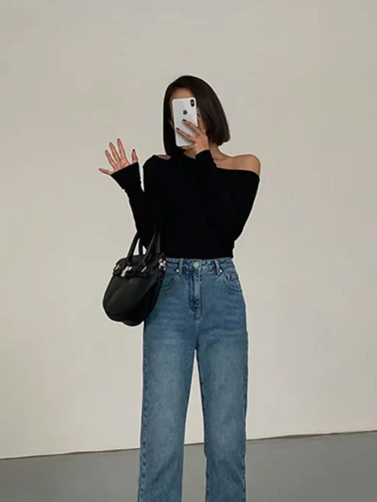 Fashionable Skew Collar Off-Shoulder T-Shirt for Women