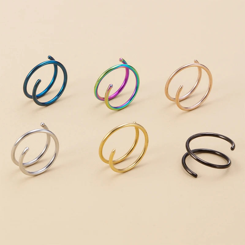 1cs Stainless Steel Double Nose Ring Spiral Nose Septum Piercing Cartilage Hoop Earrings Tragus Helix for Women Nostril Jewelry