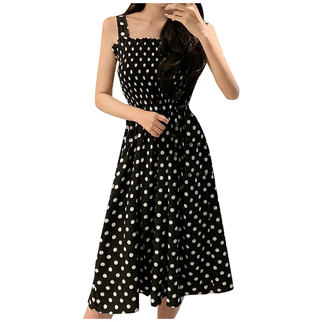 Summer Fashion Loose None Sleeve Polka Dot Shoulder Plus Size Casual Dress Sexy Dresses