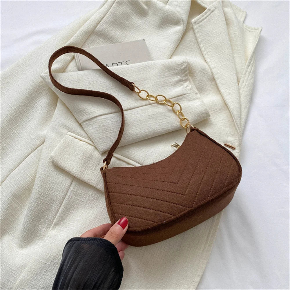 New Brand Women Retro Underarm Bag Felt Solid Color Shoulder Bag Casual Purse Dumpling Bag Simple Fashion Crossbody Bag