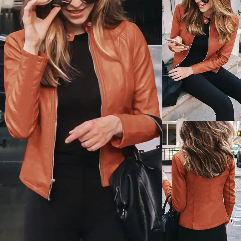 Fashion Women Outwear Jacket Suit Coat Autumn Winter Short Faux Leather Clothes