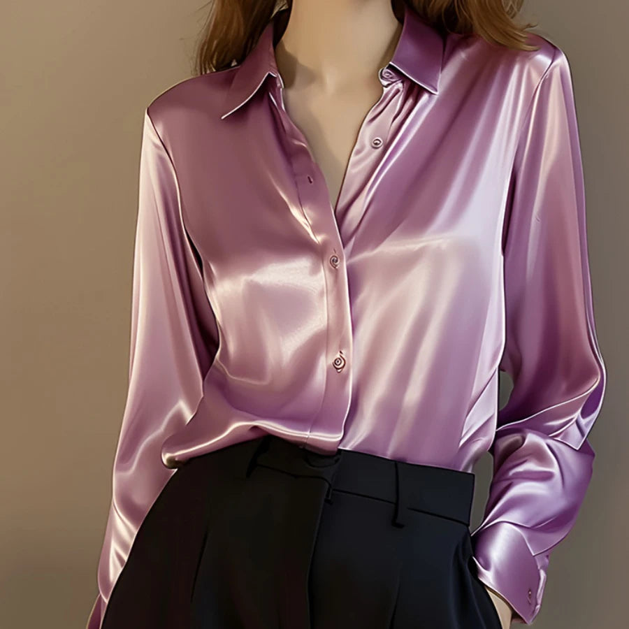 Women's Satin Shirt – Elegant Slim Fit, Long Sleeve Office Blouse (2024)