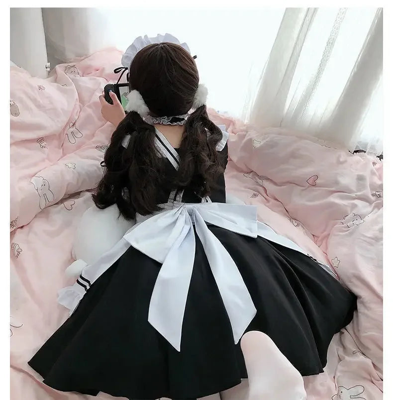 Black Cute Lolita Maid Costumes Girls Women Lovely Maid Cosplay Costume Animation Show Japanese Outfit Dress Clothes CafeMaid4XL