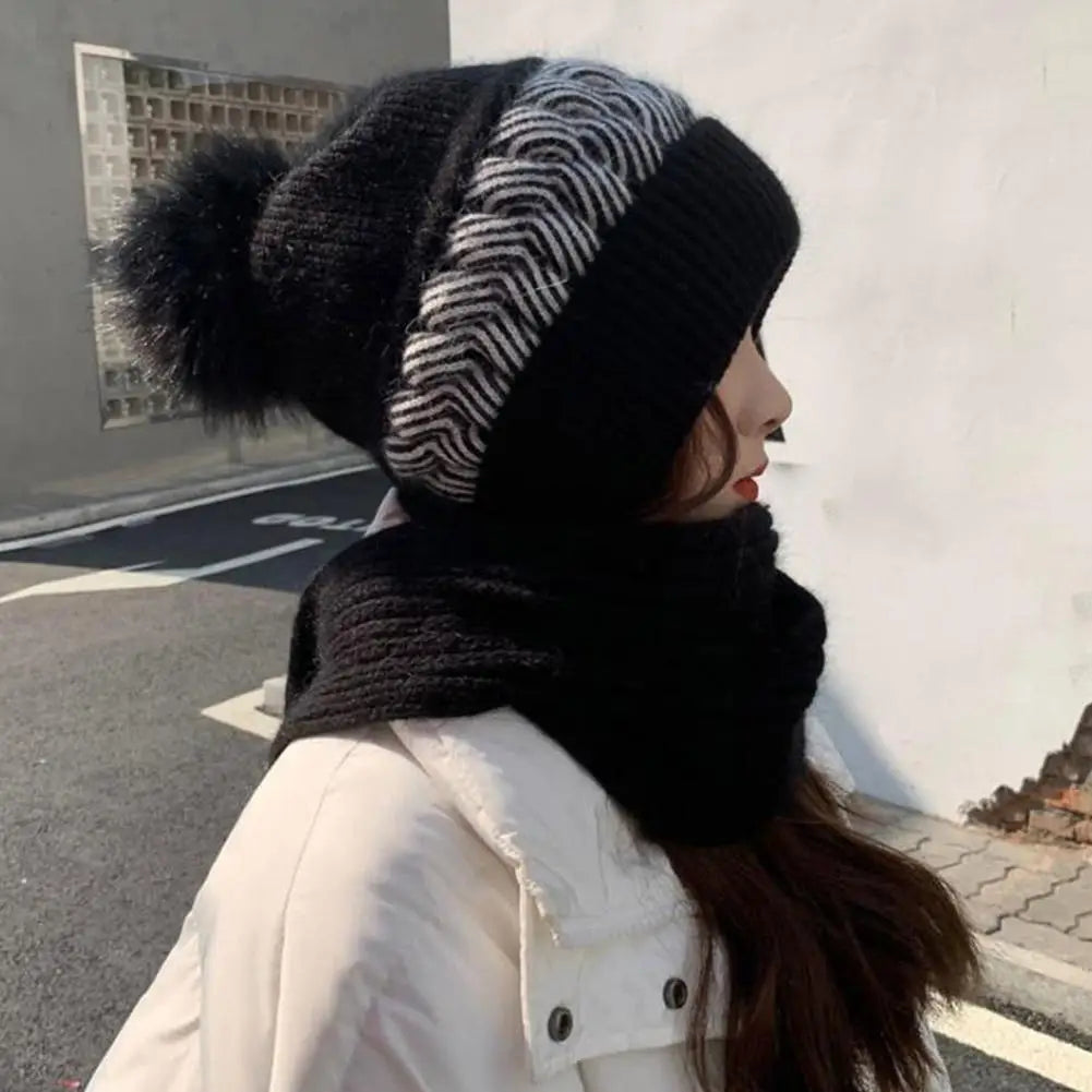 Women's Winter Warm All-in-One Knitted Hat Scarf, Comfortable Windproof Elastic Cycling Earmuffs Warm Hat Cold-proof Bonnet