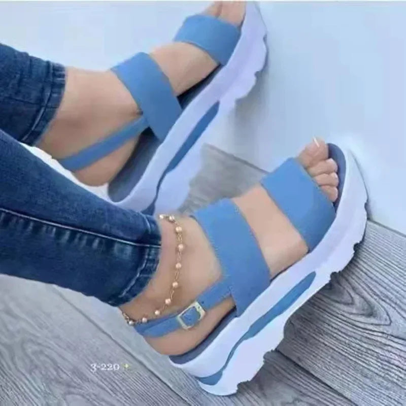 Women's Sandals 2025 Summer Beach Casual Heeled Sandal Platform Elegant Wedges Ladies Shoes Buckle Strap Luxury Footwear Size 43