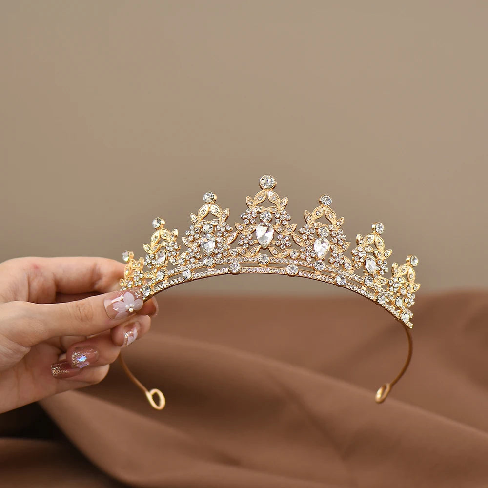 Children's Princess Crown Crystal Tiara Girls Hair Accessories High-end Atmosphere Dance Performance Birthday Gift Crown