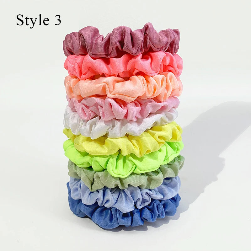 10pcs/pack Women Colorful Satin Silk Scrunchies Elastic Hair Bands Solid Color Dot Hair Ties Ponytail Holder Hair Accessories