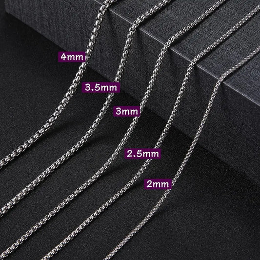 Skyrim Fashion Long Box Chain Necklace Stainless Steel Basic Punk 2-7mm Thick Chains Jewelry Gift for Men Women Wholesale