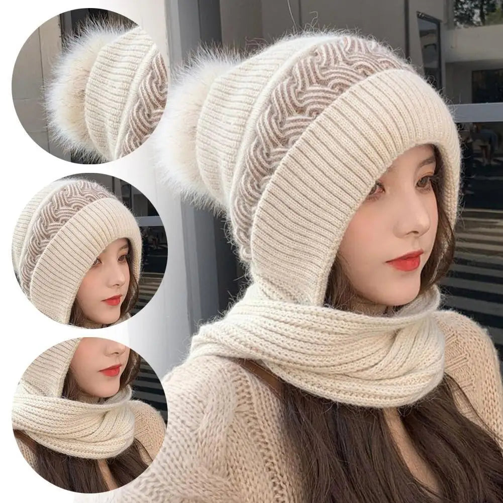 Women's Winter Warm All-in-One Knitted Hat Scarf, Comfortable Windproof Elastic Cycling Earmuffs Warm Hat Cold-proof Bonnet