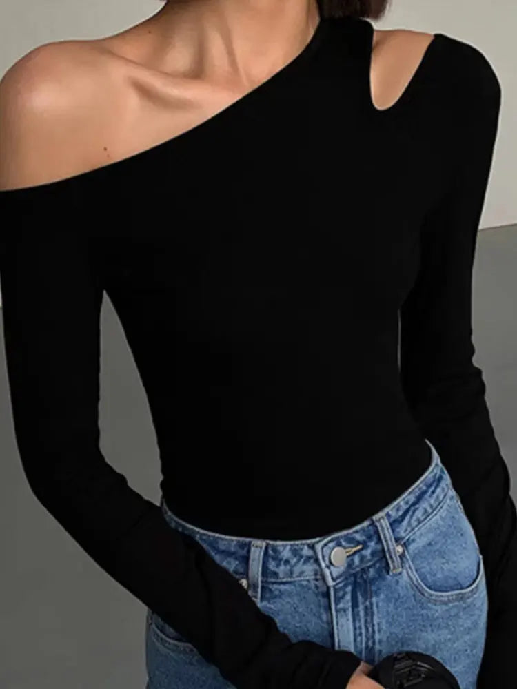 Fashionable Skew Collar Off-Shoulder T-Shirt for Women