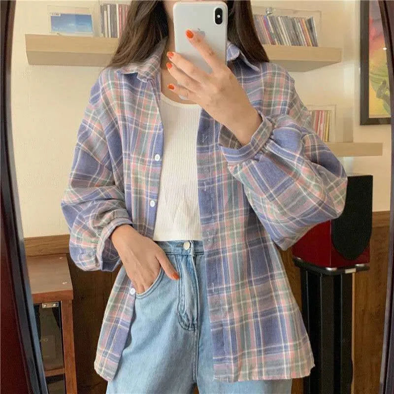 Vintage Plaid Check Shirt for Women