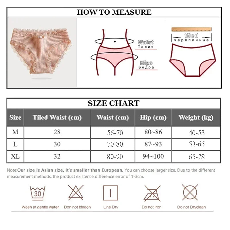 Women's Seamless Cotton Underwear Sexy Low Waist Lace Ruffle Briefs Solid Color Stretch Underpants Breathable Intimates Lingerie