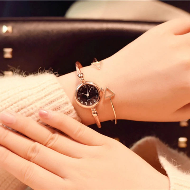 Small Gold Bangle Bracelet Luxury Watch Stainless Steel Retro Ladies Quartz Wristwatch Fashion Casual Thin Chain Watches