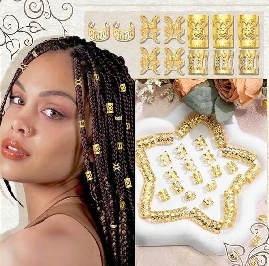 40PCS Alloy Hair Jewelry Hair Cuffs For Braids Metal Dreadlock Beads Hair Cuffs Rings Multi Style Braids Accessories