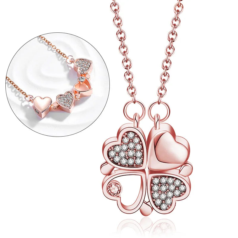 316L Stainless Steel Love Magnetic Pendant Necklace for Women Clover Necklace Heart Shaped Clover Necklace Pendant Jewelry Gift