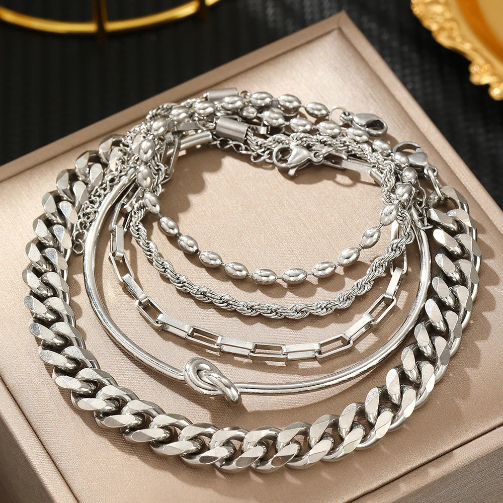 Stainless Steel Bracelets Set Fashionable Atmosphere Chain Gorgeous Bracelets Set For Women Jewelry Luxury Gift Recommendations