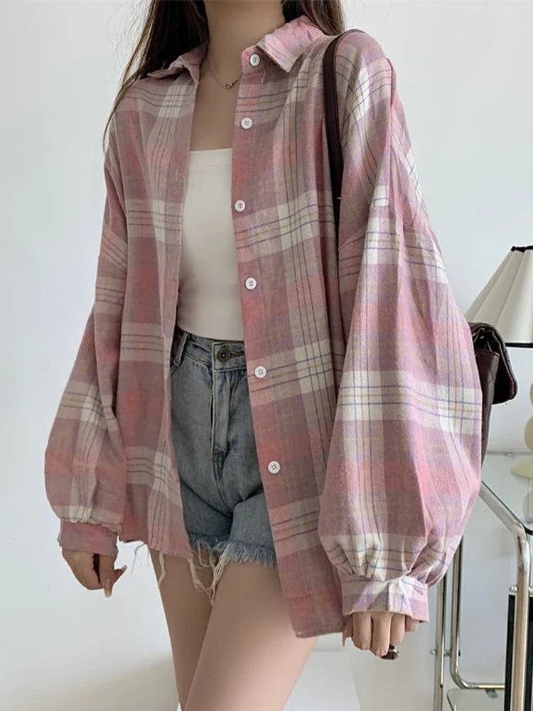 Vintage Plaid Check Shirt for Women