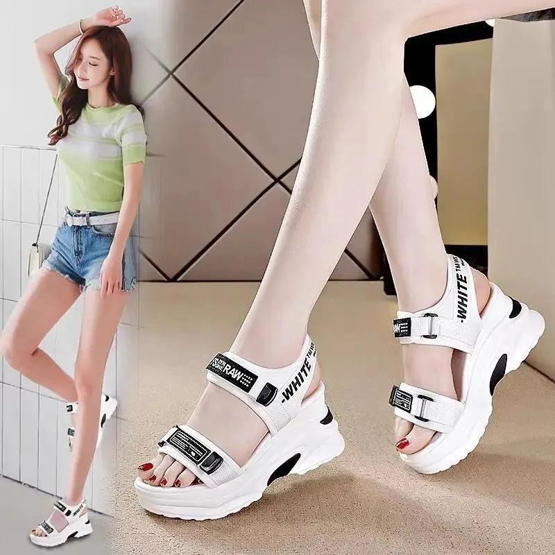 Sports Sandals for Women 2024 New Summer Fish Mouth Wedge Muffin Platform Daddy High Heels To Increase Women's Shoes