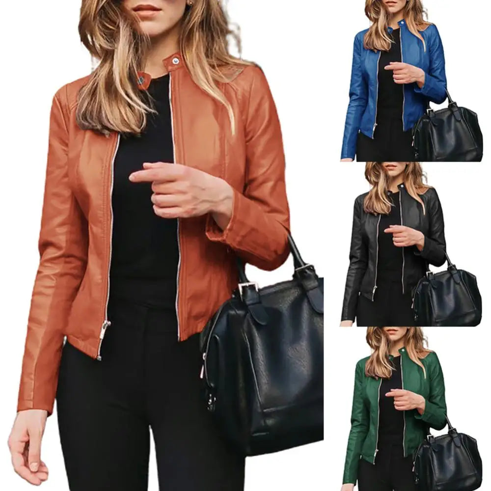 Fashion Women Outwear Jacket Suit Coat Autumn Winter Short Faux Leather Clothes