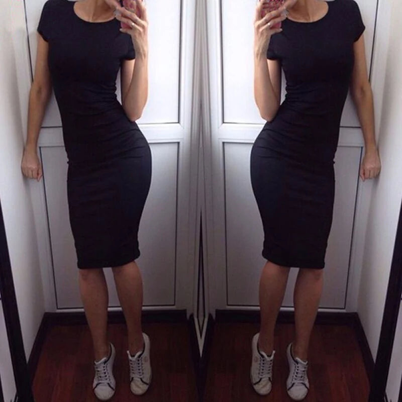 Fashion Women Short Sleeve Bodycon Casual Party Evening Cocktail Mini Dress