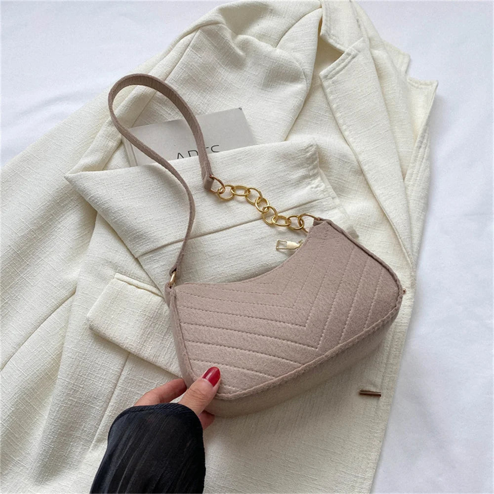 New Brand Women Retro Underarm Bag Felt Solid Color Shoulder Bag Casual Purse Dumpling Bag Simple Fashion Crossbody Bag