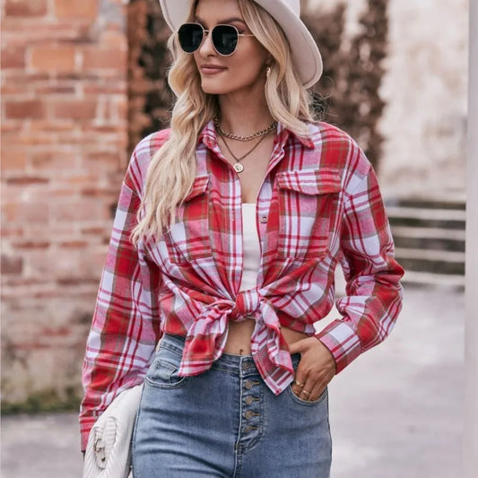 Women's Plaid Shirt – Loose Casual Long Sleeve Blouse, 2025 Fashion