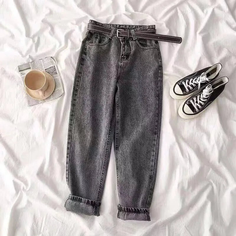 Water Washing High-waisted Straight-leg Jeans, Women's New Spring and Summer Fashion Loose Haroun Pants, Casual Cropped Pants