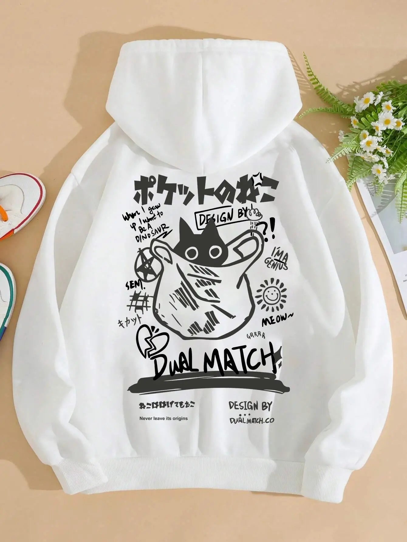 Cute Cat Cartoon Print Hoodie for Women