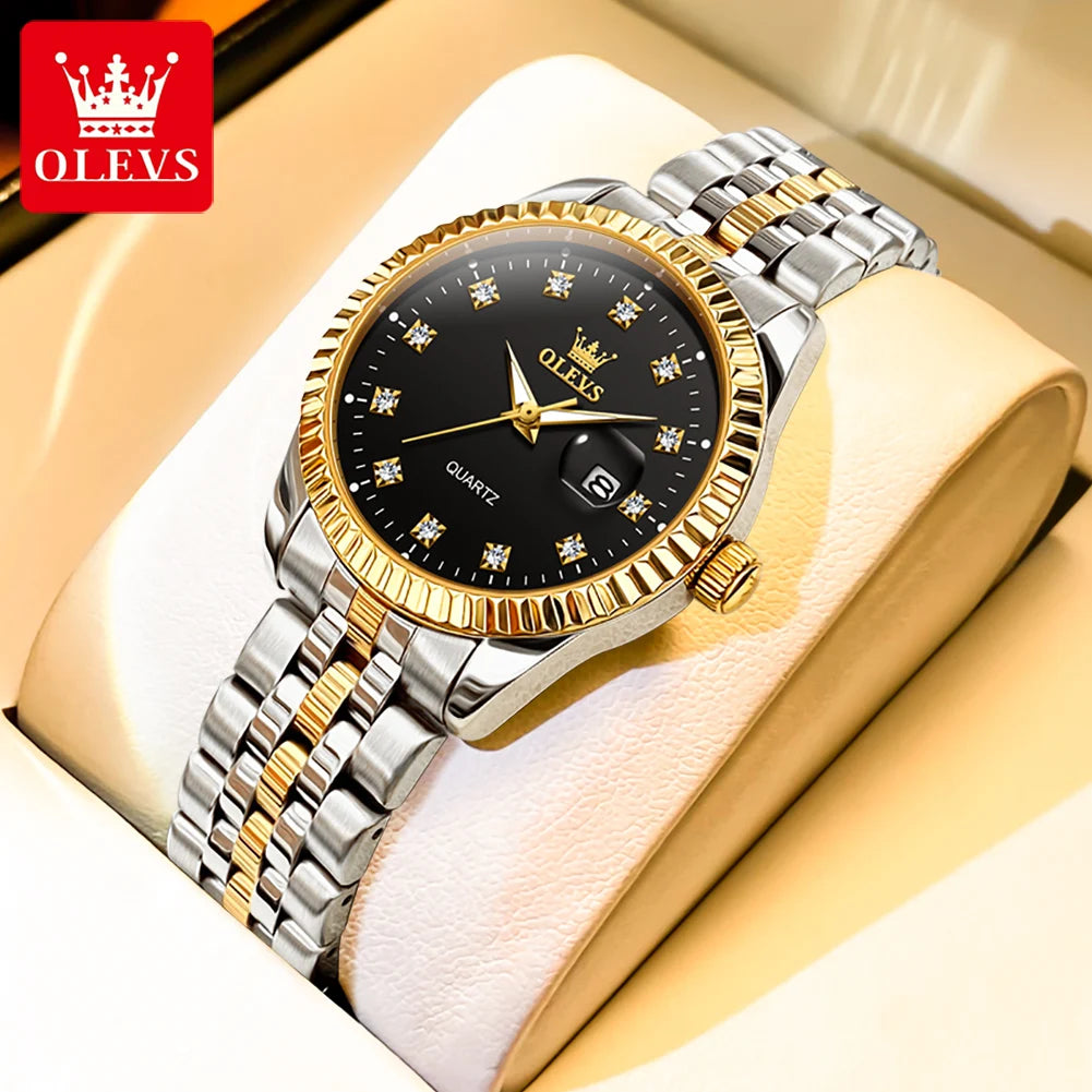 OLEVS Women's Watches Luxury Diamond Elegant Women Wristwatch Stainless Steel Waterproof Luminous Ladies Watch Jewelry Set