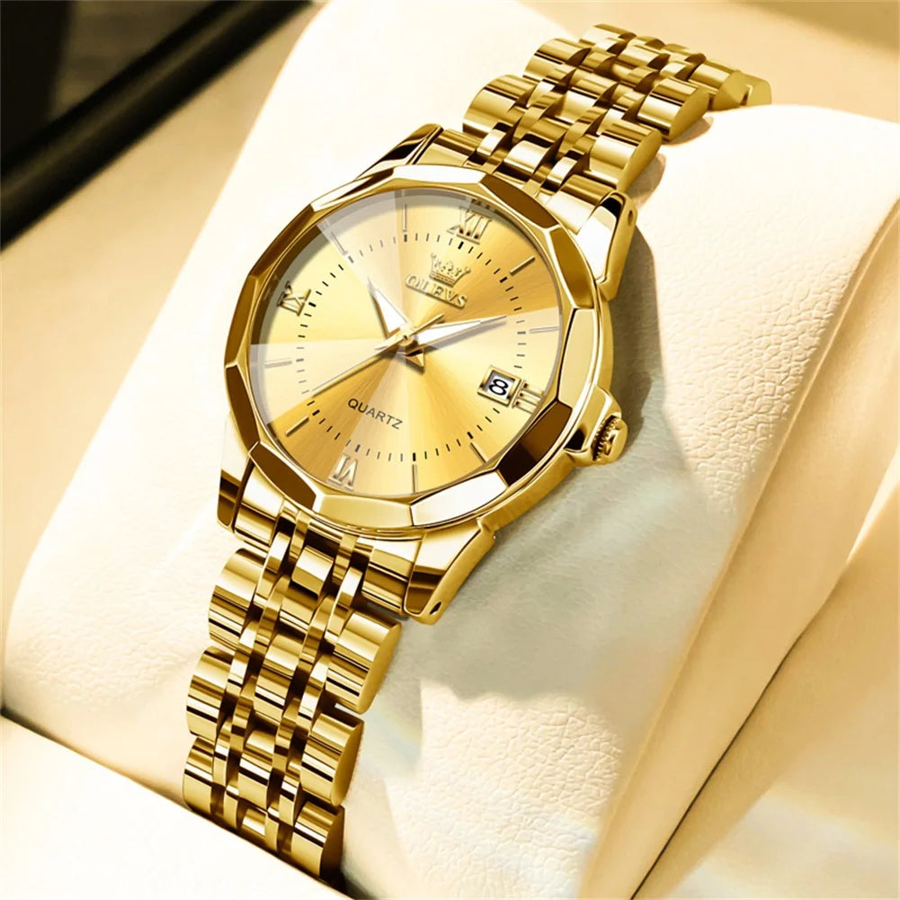 OLEVS Elegant Fashion Women's Watches Luxury Brand Original Quartz Watch for Ladies Waterproof Stainless Steel Luminous Date