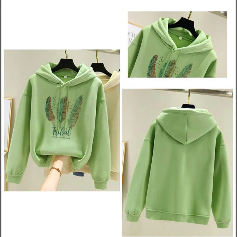 Fashionable Feather Printed Hoodie for Women