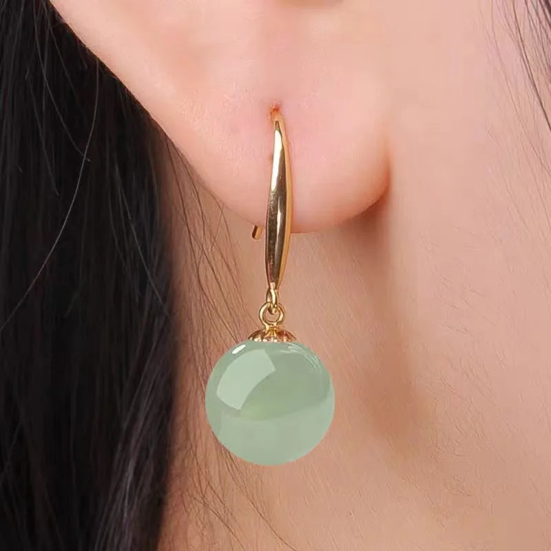 Vintage palace green jade earrings White Pearl 18K Gold 925 Sterling Silver Stud Earrings for Women Fine Jewelry Gift