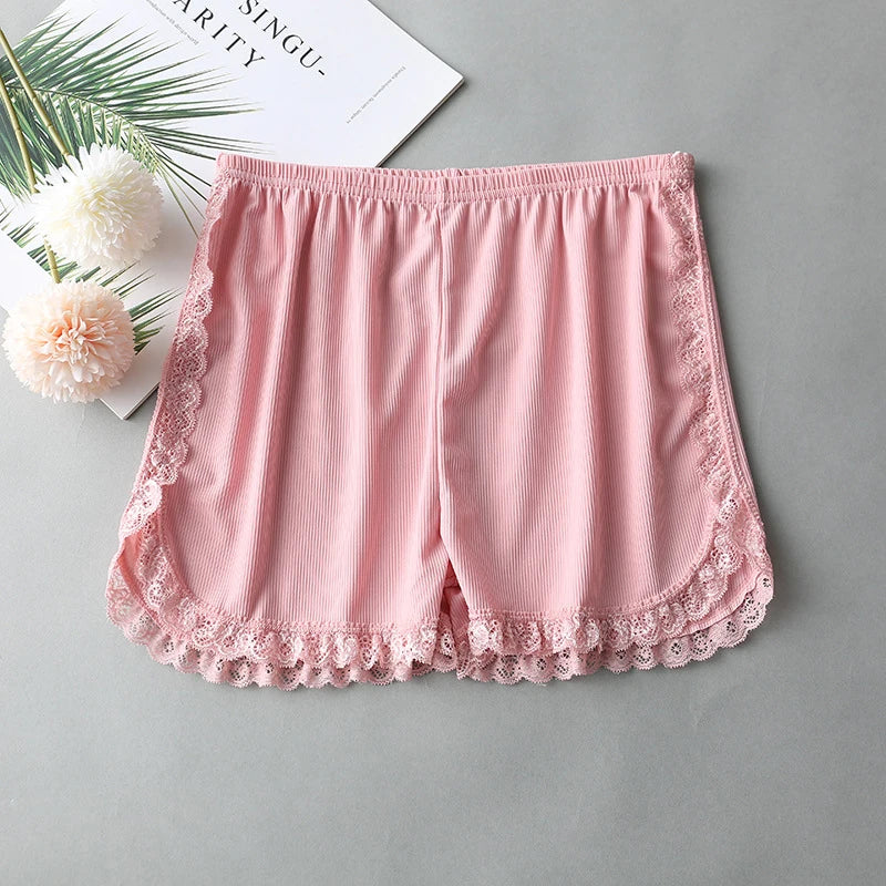 Women Summer Side Lace Safety Shorts Solid Sweet Loose Elastic Short Pants Ladies Anti-walking Boxer Briefs Security Bottoms