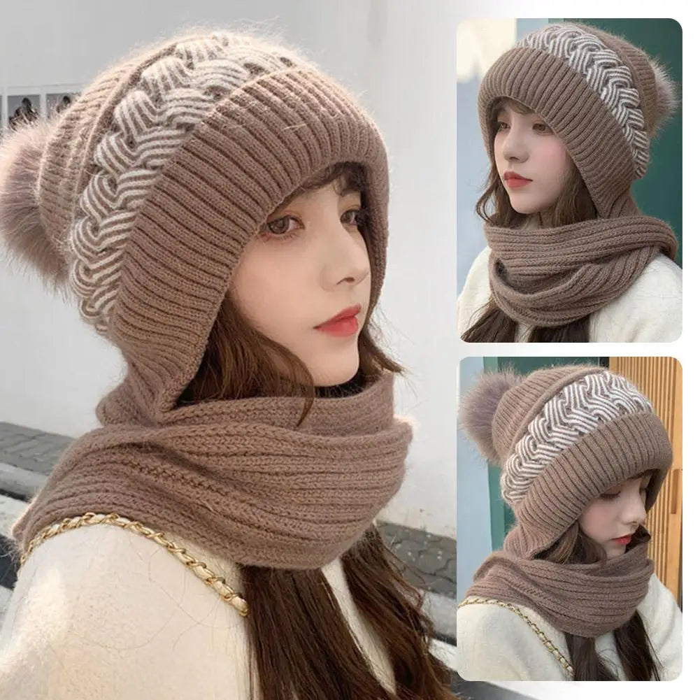 Women's Winter Warm All-in-One Knitted Hat Scarf, Comfortable Windproof Elastic Cycling Earmuffs Warm Hat Cold-proof Bonnet