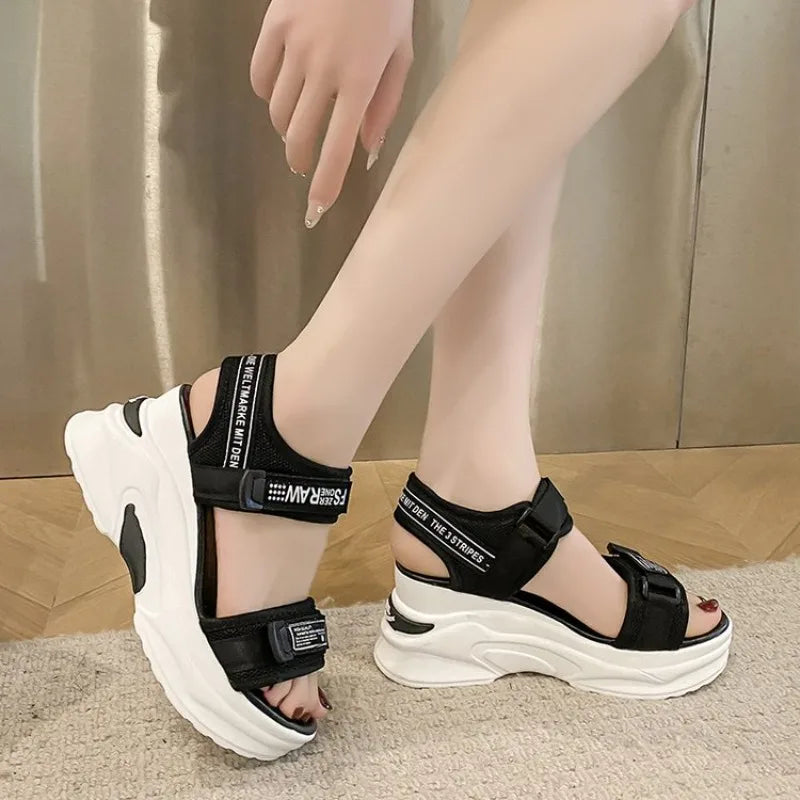 Sports Sandals for Women 2024 New Summer Fish Mouth Wedge Muffin Platform Daddy High Heels To Increase Women's Shoes