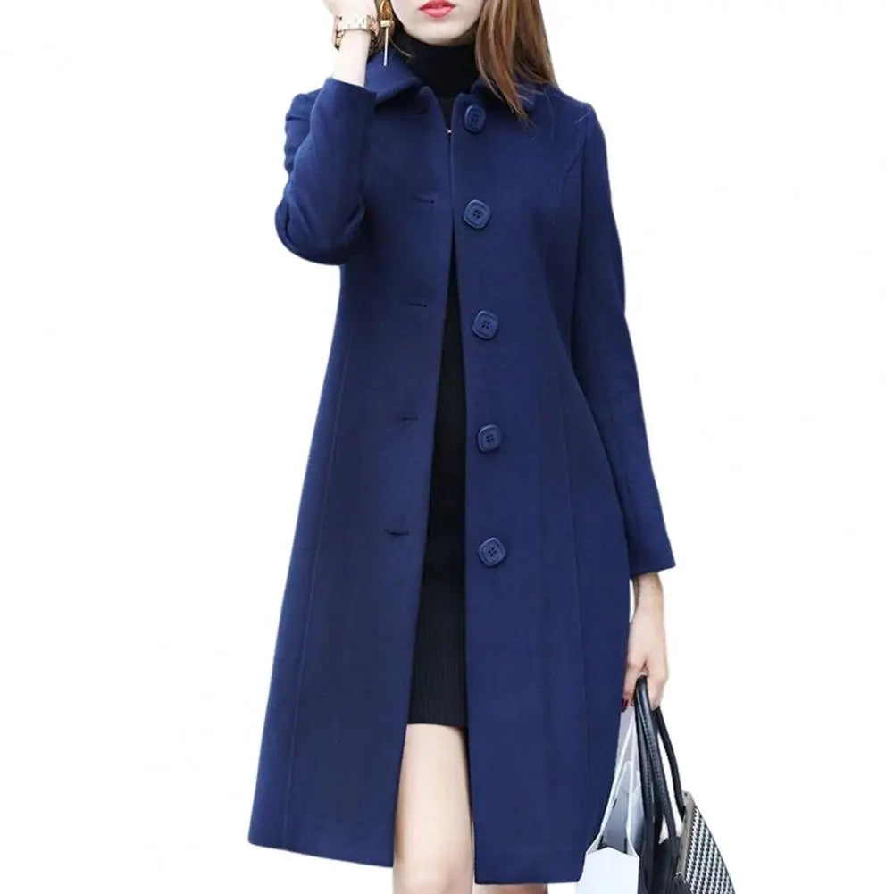 Elegant Soft Women Coat Mid-Length Single-Breasted Turn-down Collar Cardigan Plus Size Warm Lapel Winter Jacket