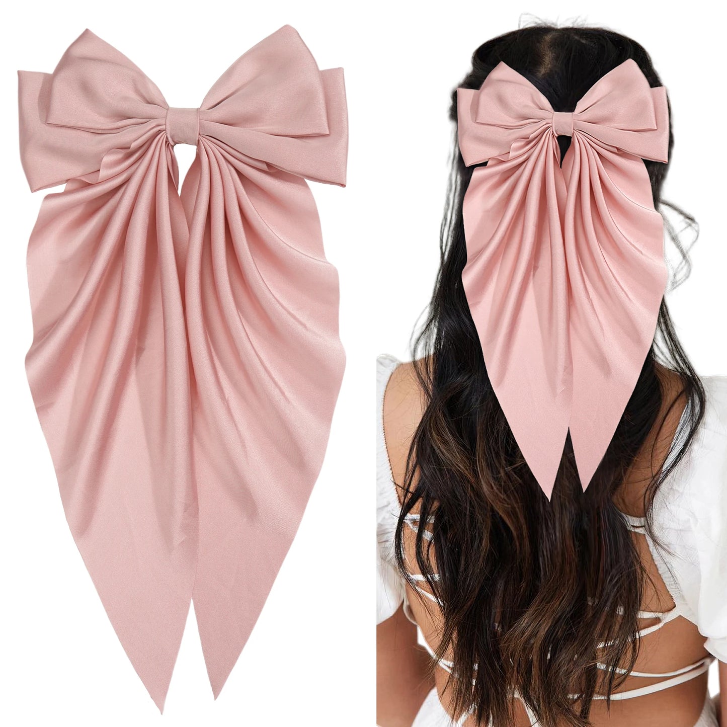 Elegant Large Bow Ribbon Hair Clip for Women Fashion Simple Solid Satin Spring Clip Ponytail Bow Hairpin Girls Hair Accessories