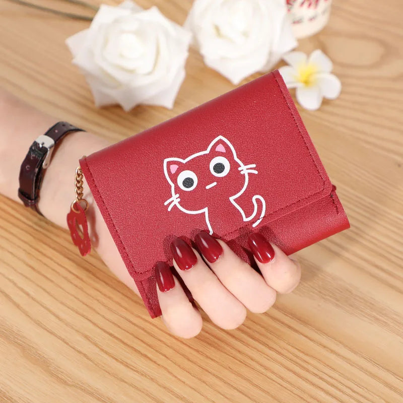 Women's Cute Cat Wallet Female Small Short PU Leather Purse Ladies Card Holder Money Bag Hasp Creative Fashion Wallet Girls Gift