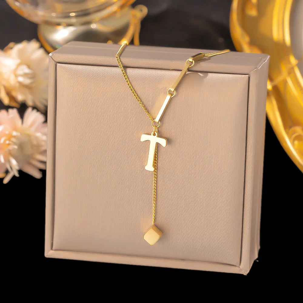 Initial Letter Stainless Steel Pendant Necklace for Women Fashion Gold Color Chain A-Z Alphabet Clavicle Necklaces Jewelry Gift