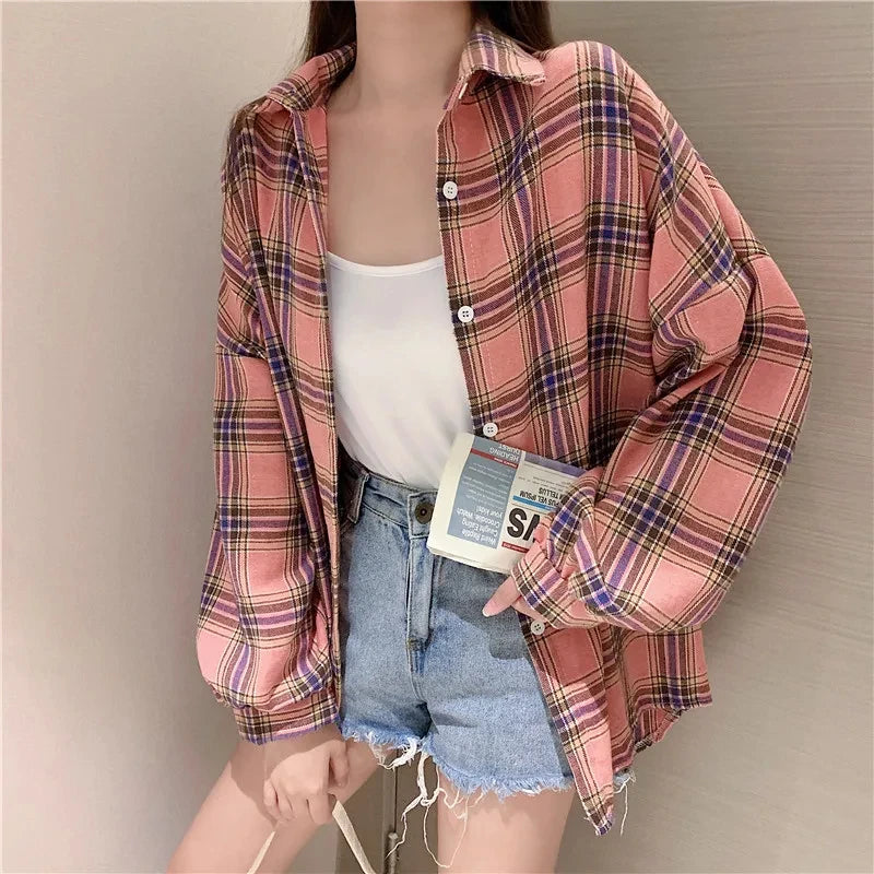 Vintage Plaid Check Shirt for Women