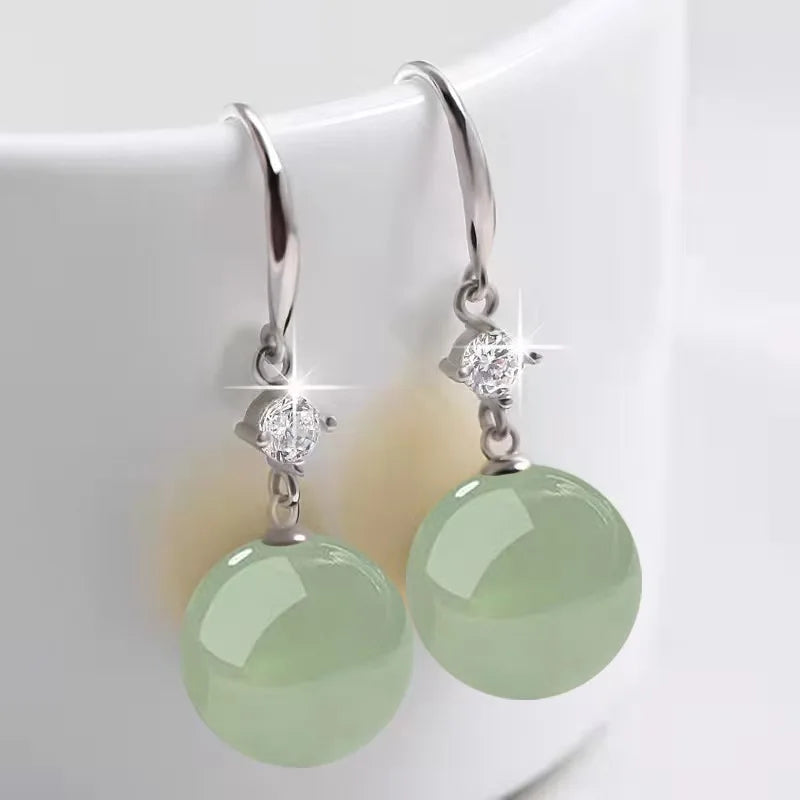 Vintage palace green jade earrings White Pearl 18K Gold 925 Sterling Silver Stud Earrings for Women Fine Jewelry Gift