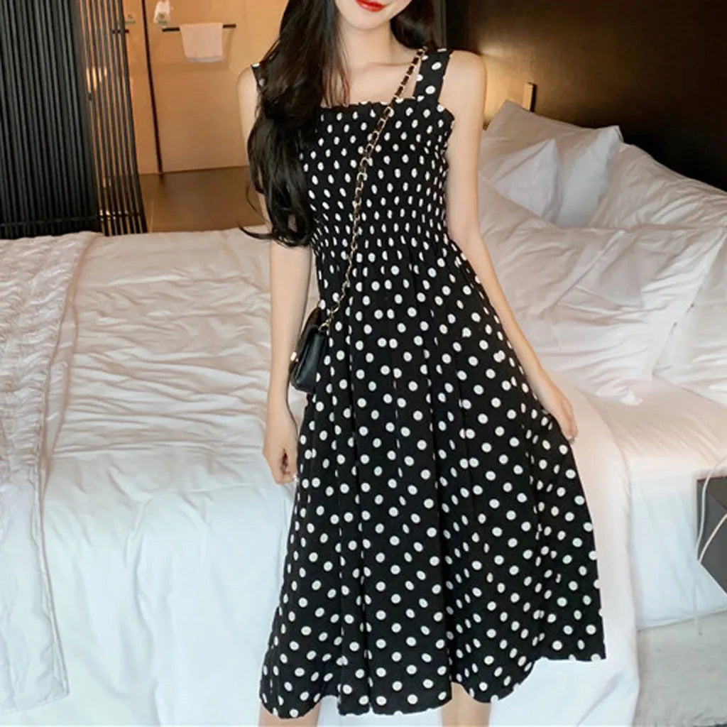 Summer Fashion Loose None Sleeve Polka Dot Shoulder Plus Size Casual Dress Sexy Dresses