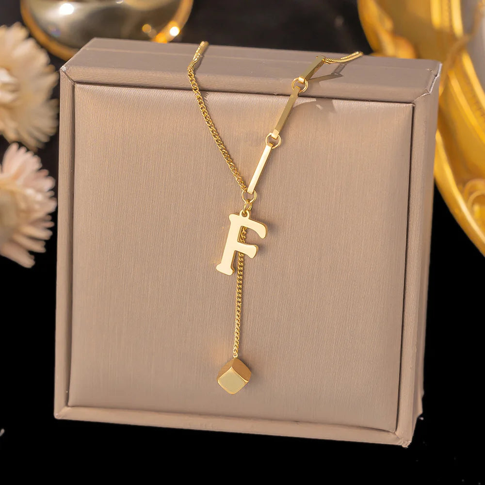 Initial Letter Stainless Steel Pendant Necklace for Women Fashion Gold Color Chain A-Z Alphabet Clavicle Necklaces Jewelry Gift