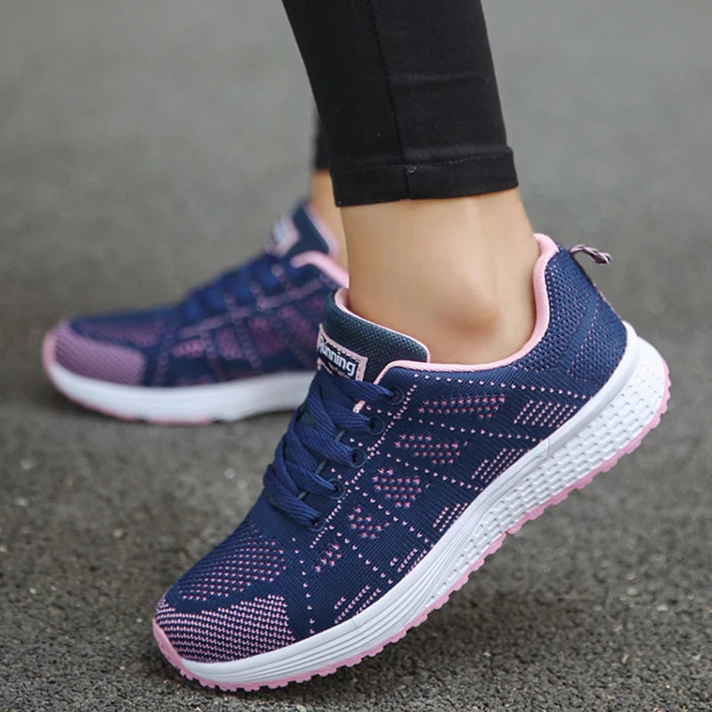 Women's Sneaker 2024 New Fashion Breathable Trainers Comfortable Sneakers Mesh Fabric Lace Up Women's Tennis Shoes For Women