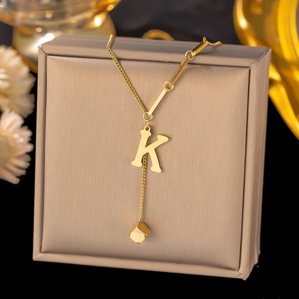 Initial Letter Stainless Steel Pendant Necklace for Women Fashion Gold Color Chain A-Z Alphabet Clavicle Necklaces Jewelry Gift